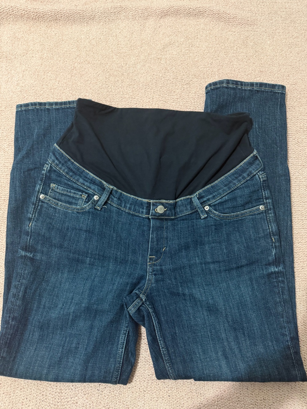 H&M Dark Blue Maternity Jeans with Black Stretch Panel